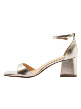 Metallic Ankle-Strap Block Heel Sandal - Gold